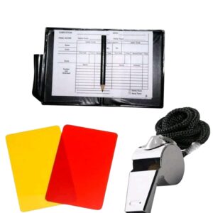 Tarjeta De Arbitro  Roja Y Amarilla Con Lápiz, Silvato Metal Y Porta Tarjeta