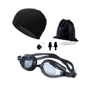 Antiparras Lente Natación + Gorro Lycra Bolsa + Tapones Oído Adulto